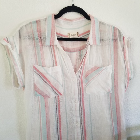 Altar'd State Linen Striped Button Shirt Top - Picture 3 of 8